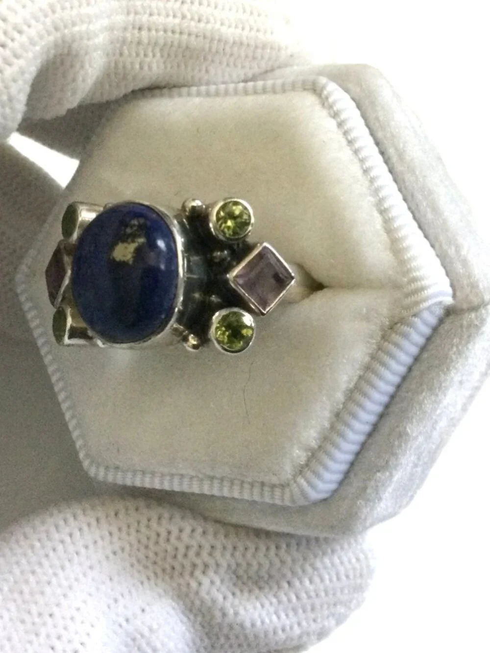 SLG 925 India Sterling Silver Lapis Amethyst Citrine Ring SZ 8